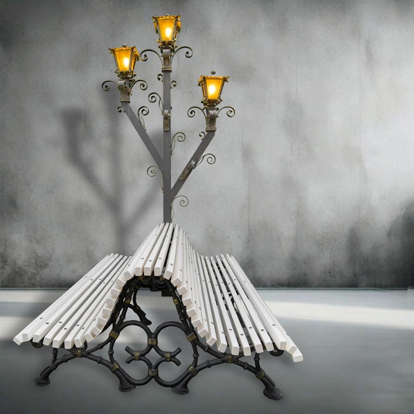 farola streetlight con banco forjada artistico artesanal decortativa handmade artisan decorative