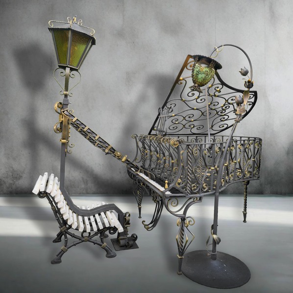 farola streetlight pianista forjado artistico artesanal decortativa handmade artisan decorative sin luz